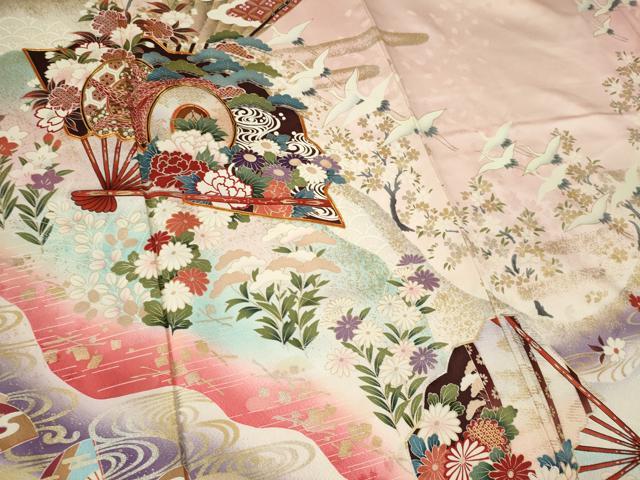 平和屋着物■豪華振袖　駒刺繍　扇面飛鶴花文　正絹　逸品　CABF6651ou