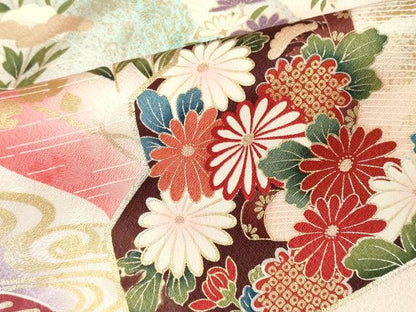 平和屋着物■豪華振袖　駒刺繍　扇面飛鶴花文　正絹　逸品　CABF6651ou