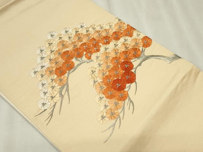平和屋着物◎太鼓柄袋帯　総刺繍　枝花文　銀糸　正絹　逸品　CABF6664ou