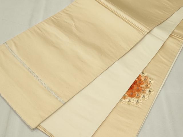 平和屋着物◎太鼓柄袋帯　総刺繍　枝花文　銀糸　正絹　逸品　CABF6664ou