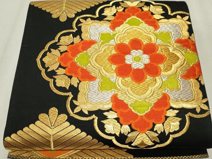 平和屋着物◎六通柄袋帯　唐織　鳳凰花文　黒地　金銀糸　正絹　逸品　CABF6666ou