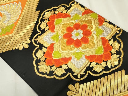 平和屋着物◎六通柄袋帯　唐織　鳳凰花文　黒地　金銀糸　正絹　逸品　CABF6666ou
