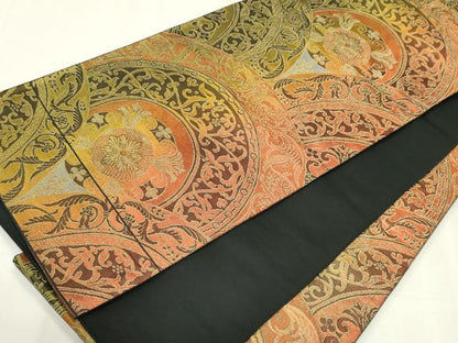 平和屋着物◎六通柄袋帯　花唐草文　金糸　正絹　逸品　CABF6667ou