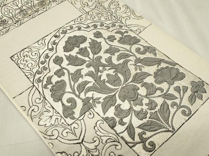 平和屋着物◎六通柄　京袋帯　花鳥文　銀糸　正絹　逸品　CABF6677ou