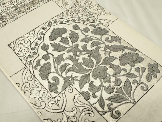 平和屋着物◎六通柄　京袋帯　花鳥文　銀糸　正絹　逸品　CABF6677ou