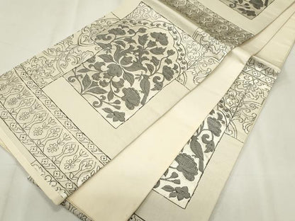 平和屋着物◎六通柄　京袋帯　花鳥文　銀糸　正絹　逸品　CABF6677ou