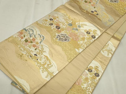 平和屋着物◎六通柄袋帯　唐織　草花文　金糸　正絹　逸品　CABF6678ou
