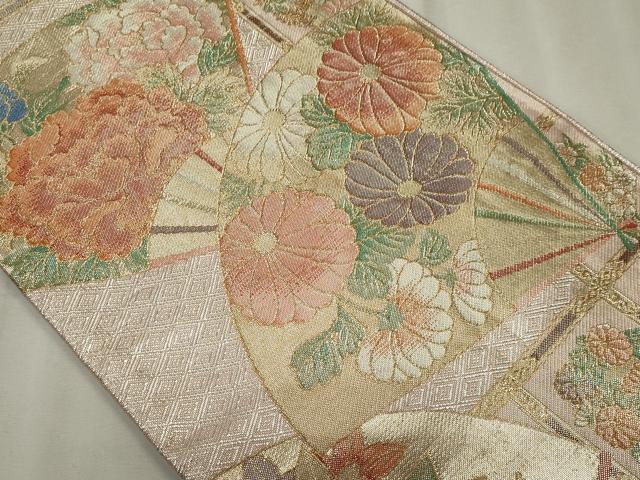 平和屋着物◎六通柄袋帯　扇面花文　金銀糸　正絹　逸品　CABF6682ou