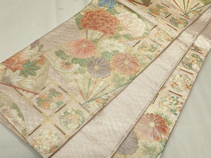 平和屋着物◎六通柄袋帯　扇面花文　金銀糸　正絹　逸品　CABF6682ou
