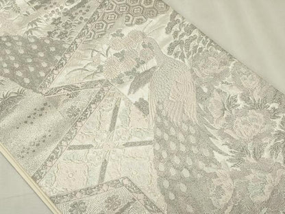 平和屋着物◎六通柄袋帯　唐織　染錦屏風孔雀文　プラチナ箔　正絹　逸品　CABF6684ou