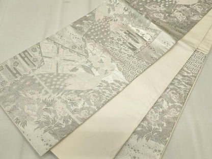 平和屋着物◎六通柄袋帯　唐織　染錦屏風孔雀文　プラチナ箔　正絹　逸品　CABF6684ou