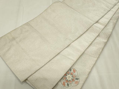 平和屋着物◎六通柄袋帯　綴れ　総刺繍　花鳥文　銀糸　正絹　逸品　CABF6689ou