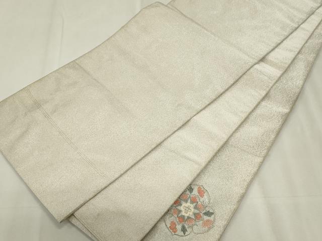 平和屋着物◎六通柄袋帯　綴れ　総刺繍　花鳥文　銀糸　正絹　逸品　CABF6689ou