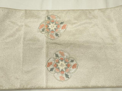 平和屋着物◎六通柄袋帯　綴れ　総刺繍　花鳥文　銀糸　正絹　逸品　CABF6689ou