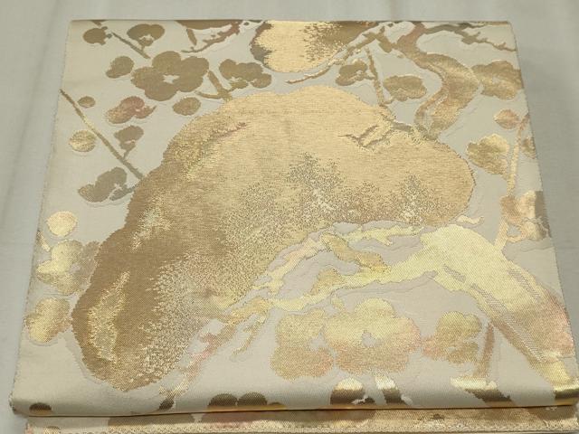 平和屋着物◎西陣　服部織物謹製　六通柄袋帯　こはく錦　枝梅松文　金糸　正絹　逸品　CABF6691ou