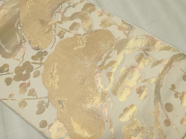 平和屋着物◎西陣　服部織物謹製　六通柄袋帯　こはく錦　枝梅松文　金糸　正絹　逸品　CABF6691ou