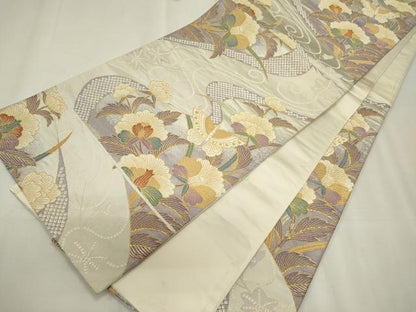 平和屋着物◎六通柄袋帯　唐織　流水能衣文　金糸　正絹　逸品　CABF6703ou