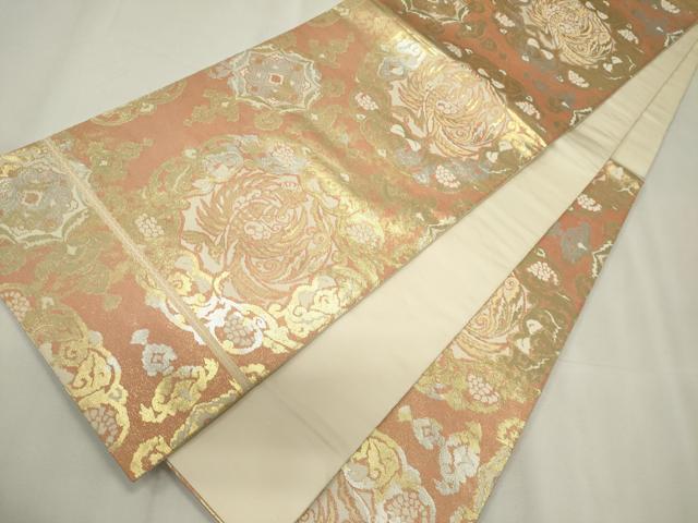 平和屋着物◎西陣　服部織物謹製　六通柄袋帯　こはく錦　鳳凰花文　二重箔織　金銀糸　三越扱い　正絹　逸品　CABF6705ou
