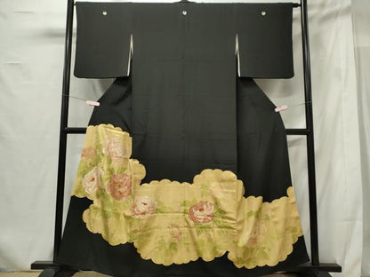 平和屋着物■豪華黒留袖 駒刺繍 牡丹 金彩 正絹 逸品 CABF6736ou