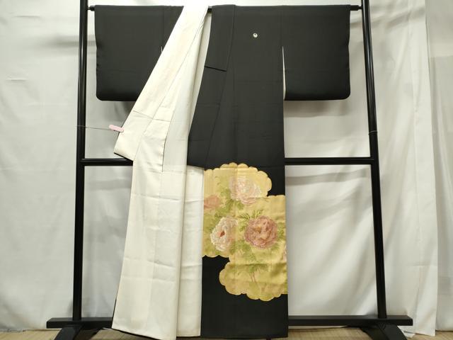 平和屋着物■豪華黒留袖 駒刺繍 牡丹 金彩 正絹 逸品 CABF6736ou