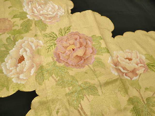 平和屋着物■豪華黒留袖 駒刺繍 牡丹 金彩 正絹 逸品 CABF6736ou