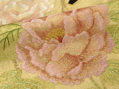 平和屋着物■豪華黒留袖 駒刺繍 牡丹 金彩 正絹 逸品 CABF6736ou