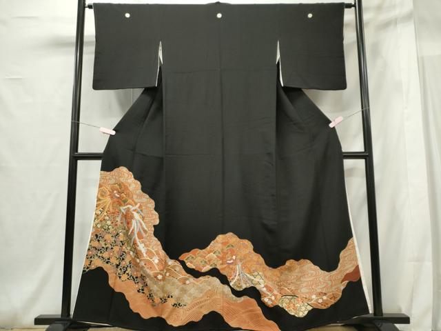 平和屋着物■豪華黒留袖 鳳凰花松文 金彩 正絹 逸品 CABF6746ou