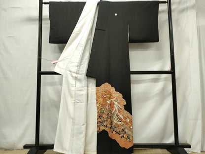 平和屋着物■豪華黒留袖 鳳凰花松文 金彩 正絹 逸品 CABF6746ou