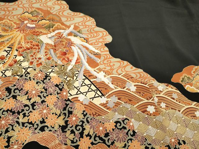 平和屋着物■豪華黒留袖 鳳凰花松文 金彩 正絹 逸品 CABF6746ou