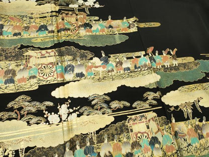 平和屋着物■豪華黒留袖 大名行列 本金箔 正絹 逸品 CABF6749ou