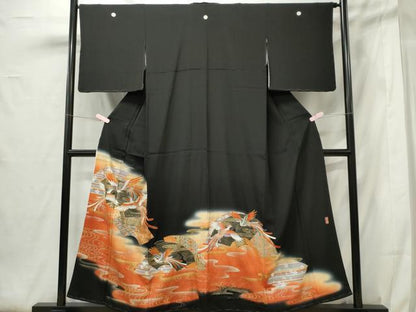 平和屋着物■豪華黒留袖 駒刺繍 地紙鳳凰花文 衣の年輪 暈し染め 金銀彩 正絹 逸品 未使用 CABF6760ou