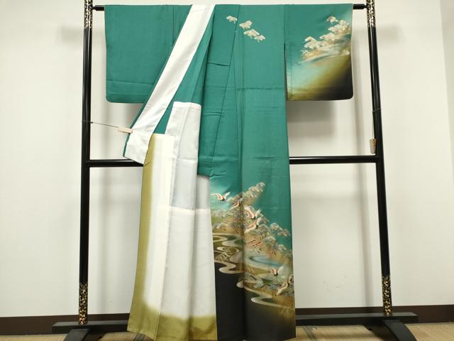 平和屋着物■訪問着 流水飛鶴松文 暈し染め 金彩 胴抜き仕立て 正絹 逸品 CABF6777ou