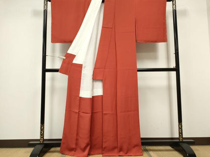 平和屋着物■上質な色無地　赤茶色　正絹　逸品　CABF6781ou