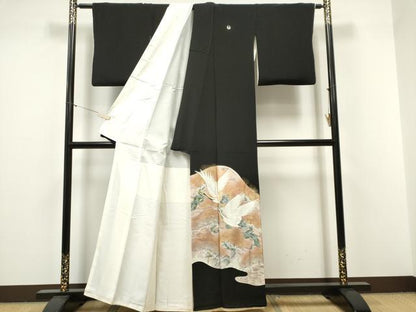 平和屋着物■豪華黒留袖　駒刺繍　飛鶴松文　金銀彩　正絹　逸品　CABF6786ou