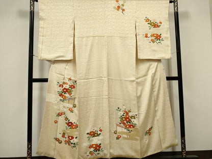 平和屋着物■訪問着　刺繍　草花文　正絹　逸品　CABF6790ou