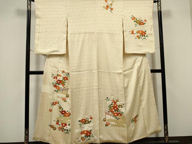 平和屋着物■訪問着　刺繍　草花文　正絹　逸品　CABF6790ou