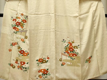 平和屋着物■訪問着　刺繍　草花文　正絹　逸品　CABF6790ou