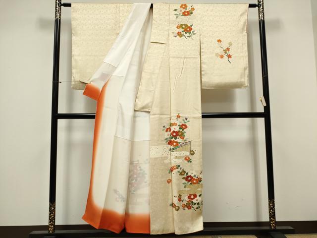 平和屋着物■訪問着　刺繍　草花文　正絹　逸品　CABF6790ou