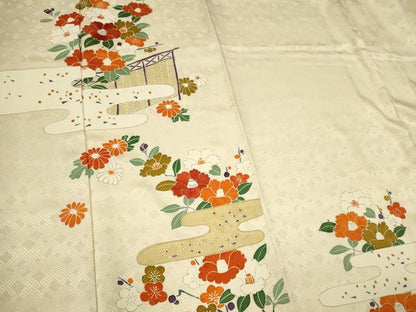 平和屋着物■訪問着　刺繍　草花文　正絹　逸品　CABF6790ou