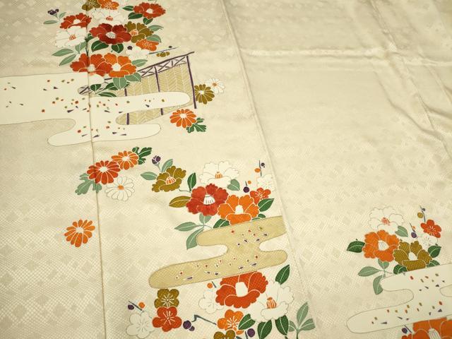 平和屋着物■訪問着　刺繍　草花文　正絹　逸品　CABF6790ou