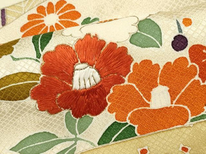 平和屋着物■訪問着　刺繍　草花文　正絹　逸品　CABF6790ou