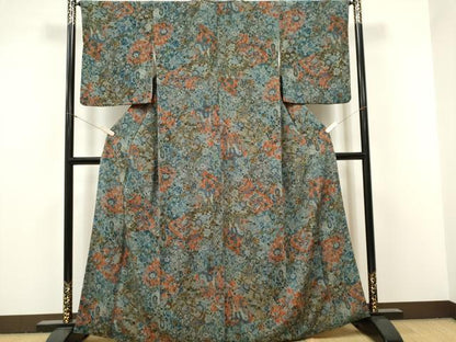 平和屋着物■上質な小紋　切嵌花鳥文　鬼しぼ縮緬　正絹　逸品　CABF6791ou
