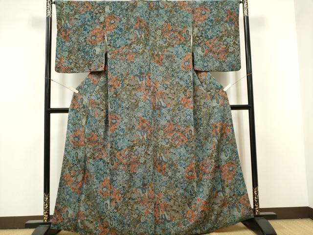 平和屋着物■上質な小紋　切嵌花鳥文　鬼しぼ縮緬　正絹　逸品　CABF6791ou
