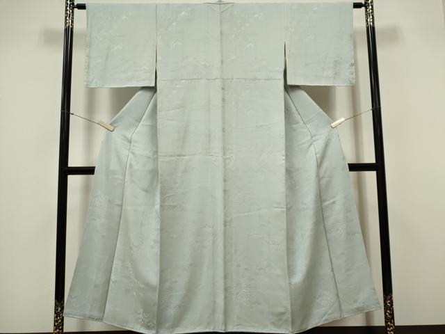 平和屋着物■上質な色無地　吉祥花地紋　藍白色　正絹　逸品　CABF6793ou
