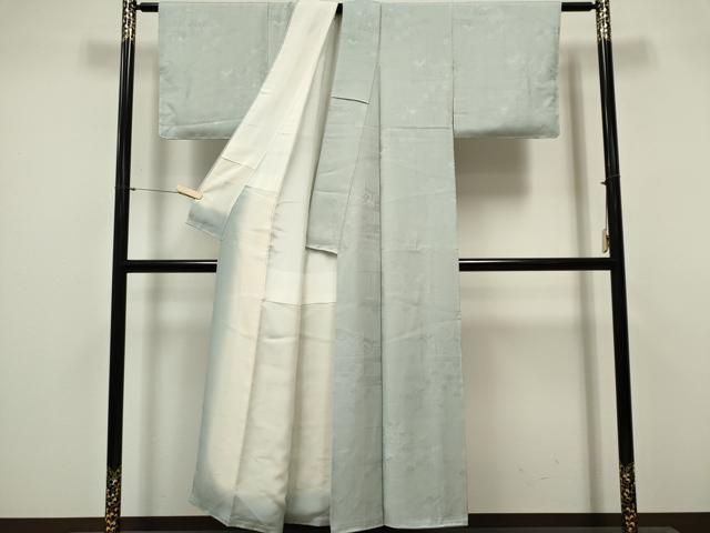 平和屋着物■上質な色無地　吉祥花地紋　藍白色　正絹　逸品　CABF6793ou