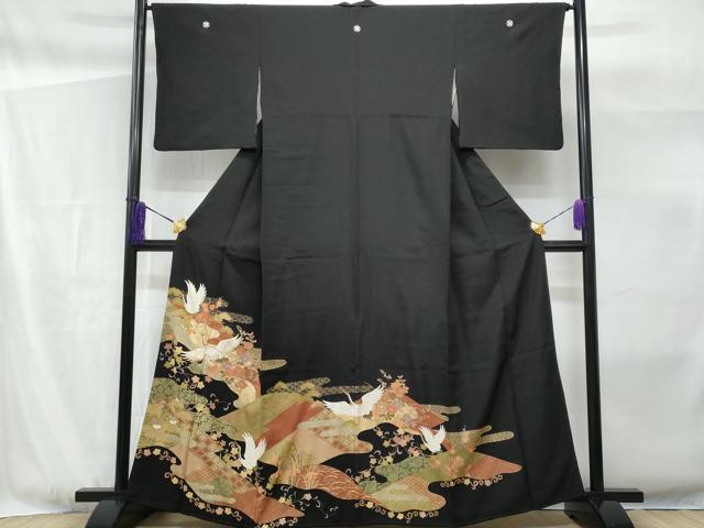 平和屋着物■豪華黒留袖　エ霞飛鶴花文　金彩　正絹　逸品　CABF6894fb