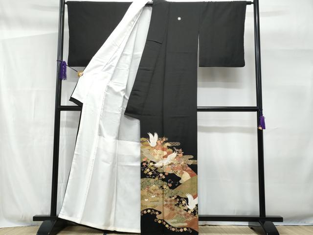平和屋着物■豪華黒留袖　エ霞飛鶴花文　金彩　正絹　逸品　CABF6894fb