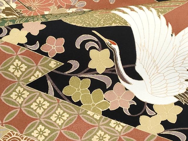 平和屋着物■豪華黒留袖　エ霞飛鶴花文　金彩　正絹　逸品　CABF6894fb