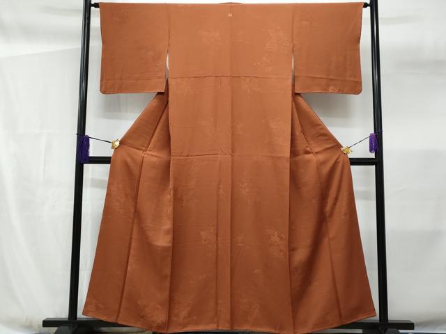 平和屋着物■上質な色無地　流水籬花地紋　赭色　正絹　逸品　CABF6911fb