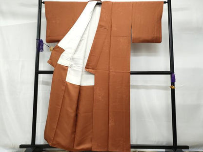 平和屋着物■上質な色無地　流水籬花地紋　赭色　正絹　逸品　CABF6911fb